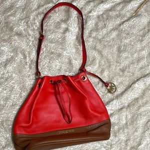 Micheal Kors Reddish Orange Leather Large Bucket Purse